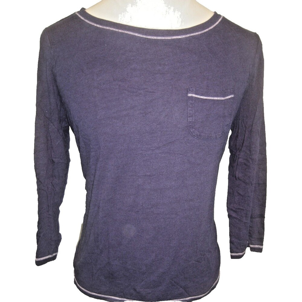 Womens Nautica Navy Crew Neck LS Cotton Pocket T-Shirt sz Lg